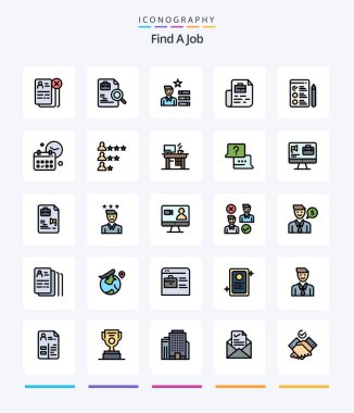 Creative Find A Job 25 Line FIlled icon pack  Such As cv. file. jobs. job. personal