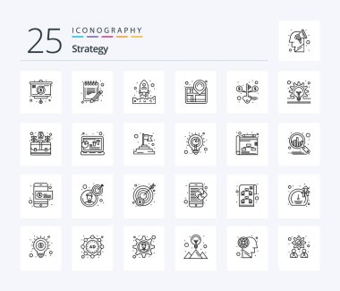 Strategy 25 Line icon pack including key. pin. sheet. navigation. up