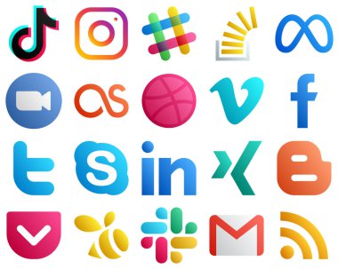 20 Stylish Gradient Social Media Icons such as meeting. zoom. spotify. facebook and overflow icons. Creative and professional