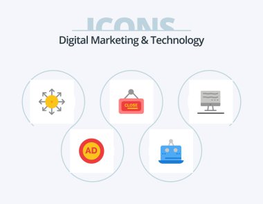 Digital Marketing And Technology Flat Icon Pack 5 Icon Design. sign. marketing. measurement. platform. media