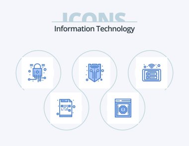 Information Technology Blue Icon Pack 5 Icon Design. shield. network. notification. internet. network