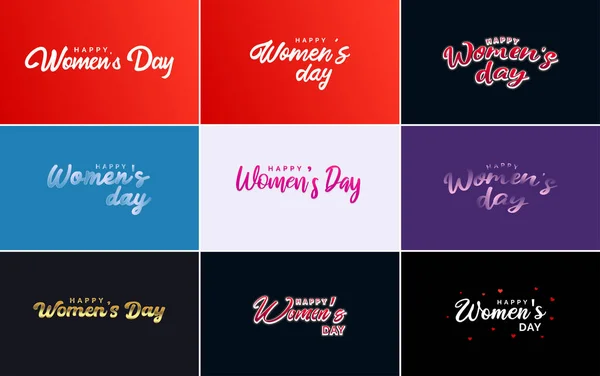 Pink Happy Women Day Typographical Design Elements Set Greeting Cards — Stock vektor