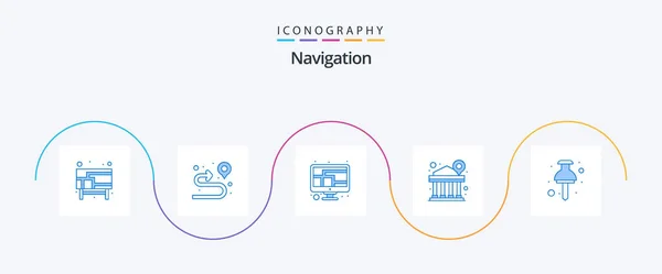 Navigation Blue Icon Pack Including Location Building Find Bank Monitor — стоковый вектор