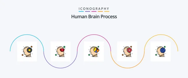 Human Brain Process Line Filled Flat Icon Pack Including Human — Vector de stock