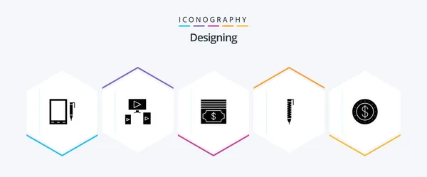 Designing Glyph Icon Pack Including Cash Dollar Coin Design — Stok Vektör