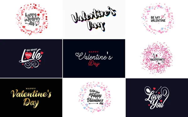 Hand Drawn Black Lettering Valentine Day Pink Hearts White Background — Image vectorielle