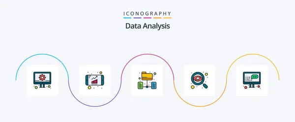 Data Analysis Line Filled Flat Icon Pack Including Css Report — Vector de stock