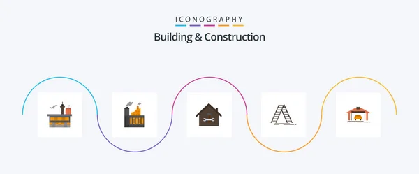 Building Construction Flat Icon Pack Including Ladder Hammer Construction Repair — Image vectorielle