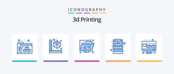 Printing Blue Icon Pack Including Computer Cube Cube Creative Icons — Stok Vektör