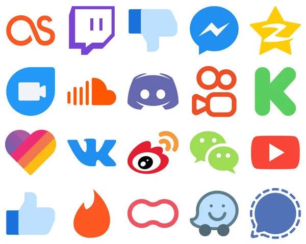 Flat Social Media Icons Simplistic Message Tencent Discord Sound Icons — Stock Vector