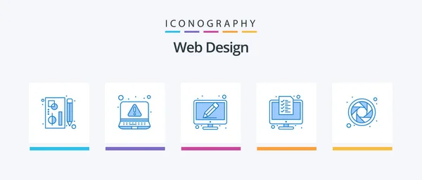 Web Design Blue 5 Icon Pack Including color wheel. technology. pencil. list. digital. Creative Icons Design
