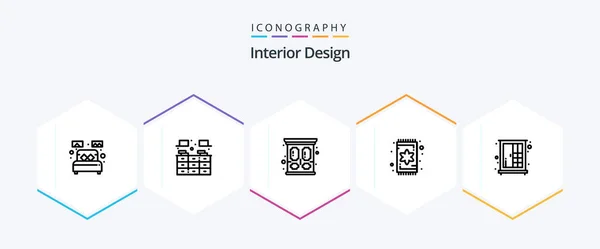 Interior Design Line Icon Pack Including Cupboard Interior Rack Furniture — Stock Vector