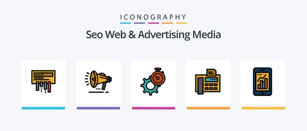 Seo Web Advertising Media Line Filled Icon Pack Including Graph — Image vectorielle