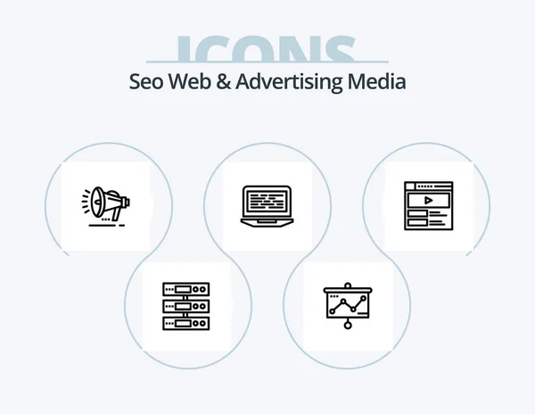 Seo Web Publicidad Media Line Icon Pack Icon Design Ordenador — Vector de stock