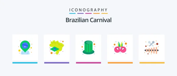 Brazilian Carnival Flat Icon Pack Including Xylophone Instrument Hat Mask — Stock Vector