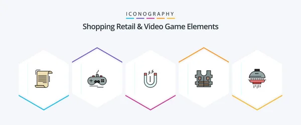 Shoping Retail Video Game Elements Filledline Icon Pack Including Shuttle — ストックベクタ