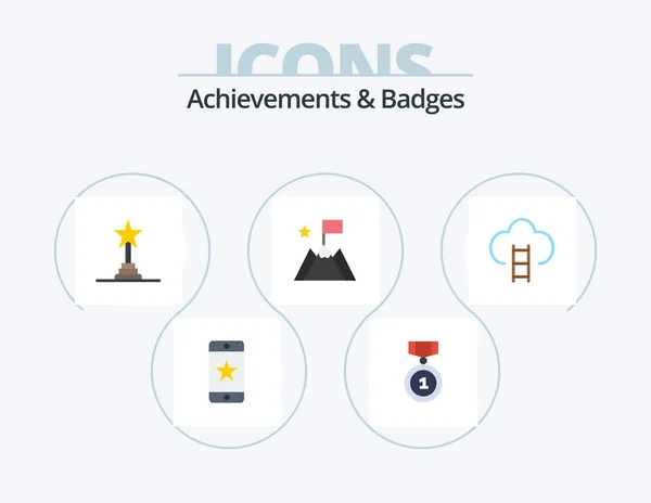 Achievements Badges Flat Icon Pack Icon Design Badges Trophy Achievement — ストックベクタ