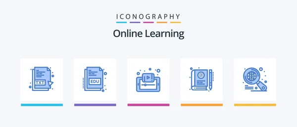 Online Learning Blue Icon Pack Inklusive Lärande Lärande Handling Handledning — Stock vektor