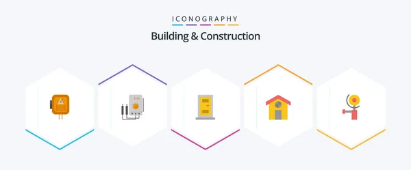 Building Construction Flat Icon Pack Including Grinding Construction Tester House — Stockvector