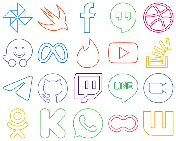 Aanpasbare Kleurrijke Outline Social Media Iconen Zoals Telegram Voorraad Meta — Stockvector