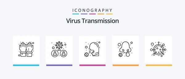 Virus Transmission Line Icon Pack Compris Masque Bouclier Froid Sécurité — Image vectorielle