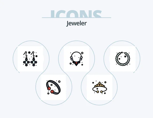 Jewellery Line Filled Icon Pack Icon Design Jewel Earrings Gem — ストックベクタ