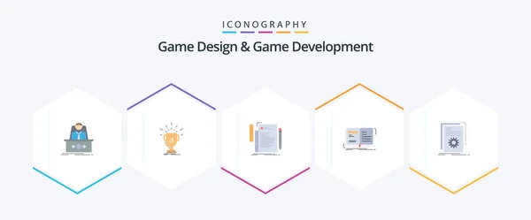 Game Design Game Development Flat Icon Pack Including Open Author — Stok Vektör