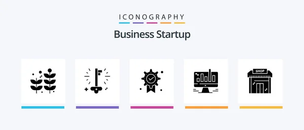 Business Startup Glyph Icon Pack Συμπεριλαμβανομένου Του Υπολογιστή Δουλειά Επιτυχία — Διανυσματικό Αρχείο