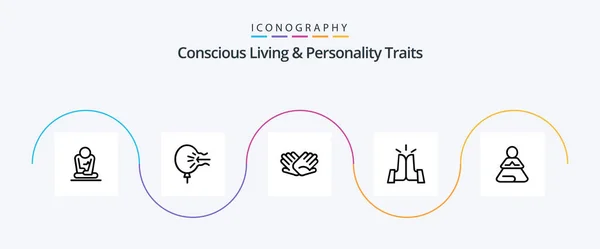 Concious Living Personality Traits Line Icon Pack Including High Five — Stock Vector