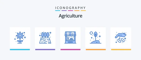 Agriculture Blue Icon Pack Including Farming Nature Barn Leaf Eco — Vettoriale Stock