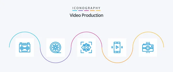 Video Production Blue Icon Pack Including Open Volume Amplifier Tape — Stockvector