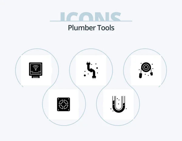 Plumber Glyph Icon Pack Icon Design Plumbing Mechanical Plumber Hose — Stock Vector