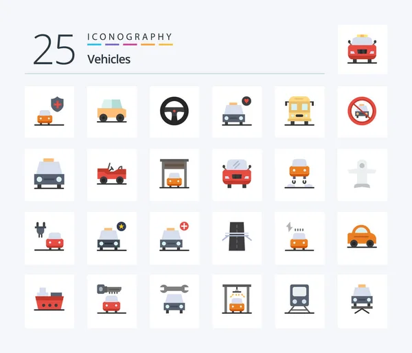 Vehicles Flat Color Icon Pack Including Disabled Transport Vehicles School — Stok Vektör