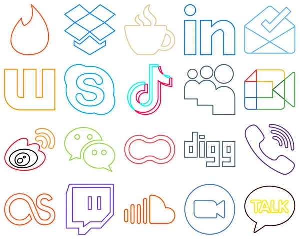 Customizable Colourful Outline Social Media Icons Google Meet Wattpad China — Stock Vector
