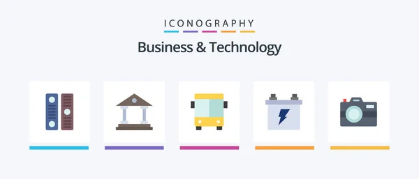 Business Technology Flat Icon Pack Including Capture Energy Automobile Electric — Stockvektor