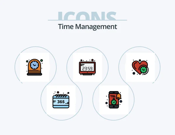 Time Management Line Filled Icon Pack Icon Design Clock Time — ストックベクタ