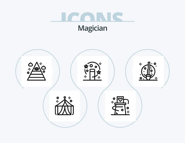 Magician Line Icon Pack Icon Design Smoke Magic Coffin Levitation — Stock Vector