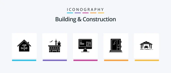Building Construction Glyph Icon Pack Including Door Lcd Shipping Repair — Vector de stock
