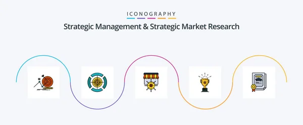 Strategic Management Strategic Market Research Line Filled Flat Icon Pack — Vector de stock