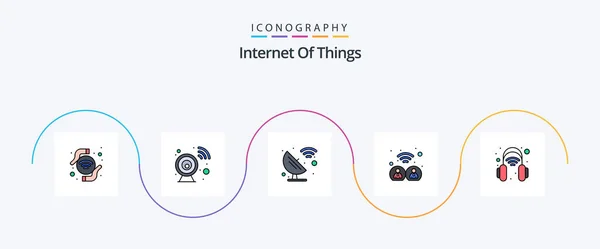 Internet Things Line Filled Flat Icon Pack Including Headphones User — Wektor stockowy