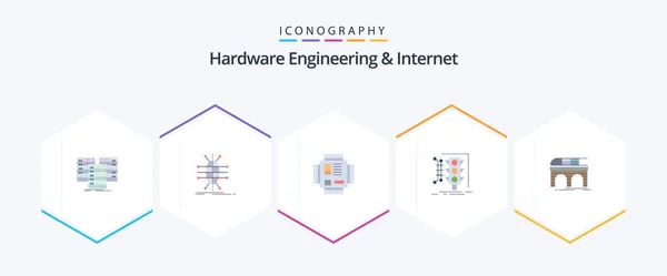 Hardware Engineering Internet Flat Icon Pack Including Monitoring City Network — Vector de stock