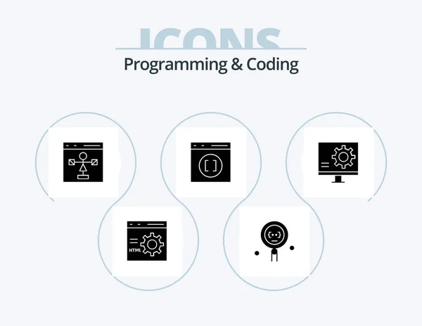 Programming Coding Glyph Icon Pack Icon Design Develop Browser Programming — Archivo Imágenes Vectoriales