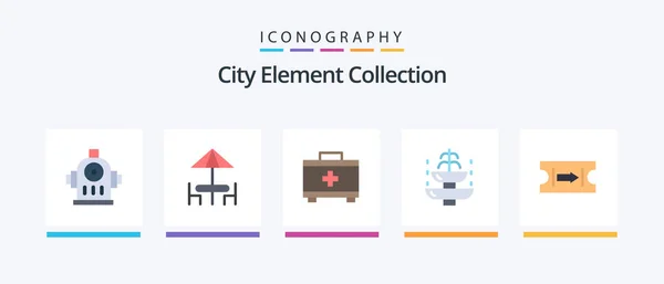 City Element Collection Flat Icon Pack Including Journey Ticket First — Stockvector