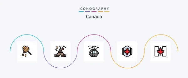 Canada Line Filled Flat Icon Pack Including Autumn Maple Canada — 图库矢量图片