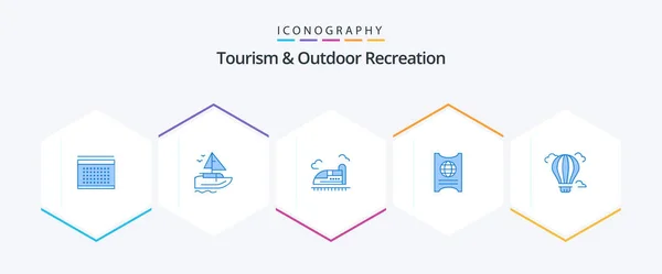 Tourism Outdoor Recreation Blue Icon Pack Including Air Hotel Bullet — Stock Vector