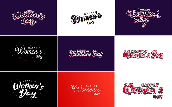 Happy Woman Day Handwritten Lettering Set Use Greeting Invitation Cards — Vettoriale Stock