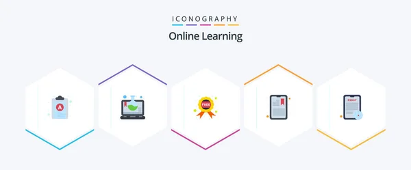 Online Learning Flat Icon Pack Including Info Tablet Badge Information — ストックベクタ