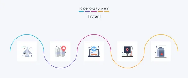 Travel Flat Icon Pack Including Food Post Area Navigation City — Wektor stockowy