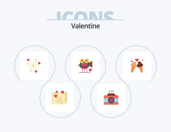Valentine Flat Icon Pack Icon Design Fireworks Day Camera Valentines — Vetor de Stock