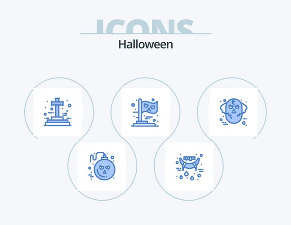 Halloween Blue Icon Pack Icon Design Halloween Witch Cross Party — ストックベクタ